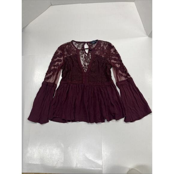 American Eagle Outfitters Tops - American Eagle Womens XS Burgundy Red Baby Doll Lace Sheer Y2K Fairy Whimsical